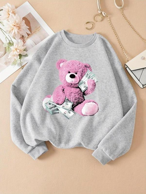 Bear Money Print Crew Neck Casual Fall Winter Clothes - Adult & Kids T-Shirts, Sweatshirts & Hoodies apparel design preview 1