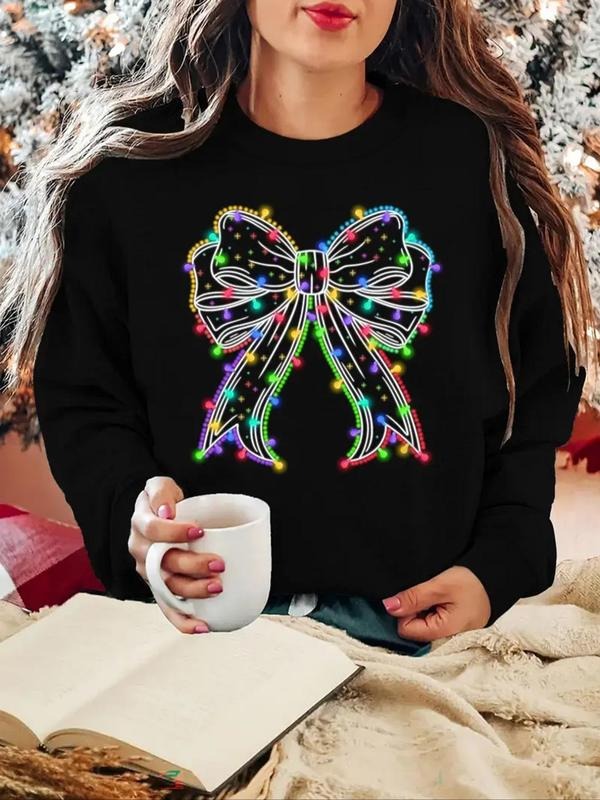 Bow Print Drop Shoulder 2024 New Casual Crew Neck - Adult & Kids T-Shirts, Sweatshirts & Hoodies apparel design preview 1