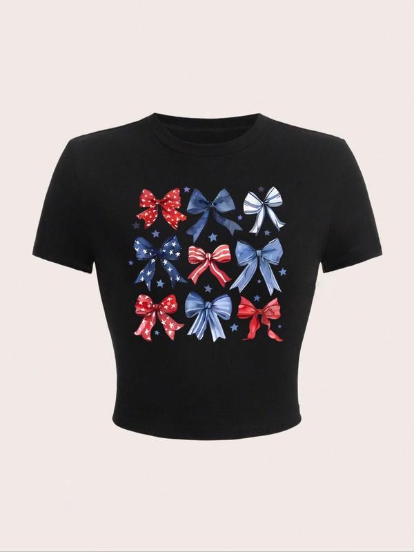 Bow Print Round Neck Crop Casual Crew Short Sleeve - Adult & Kids T-Shirts, Sweatshirts & Hoodies apparel design preview 1