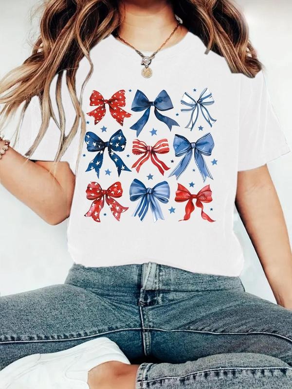 Bow Print Round Neck Casual Star Striped Short Sleeve - Adult & Kids T-Shirts, Sweatshirts & Hoodies apparel design preview 1