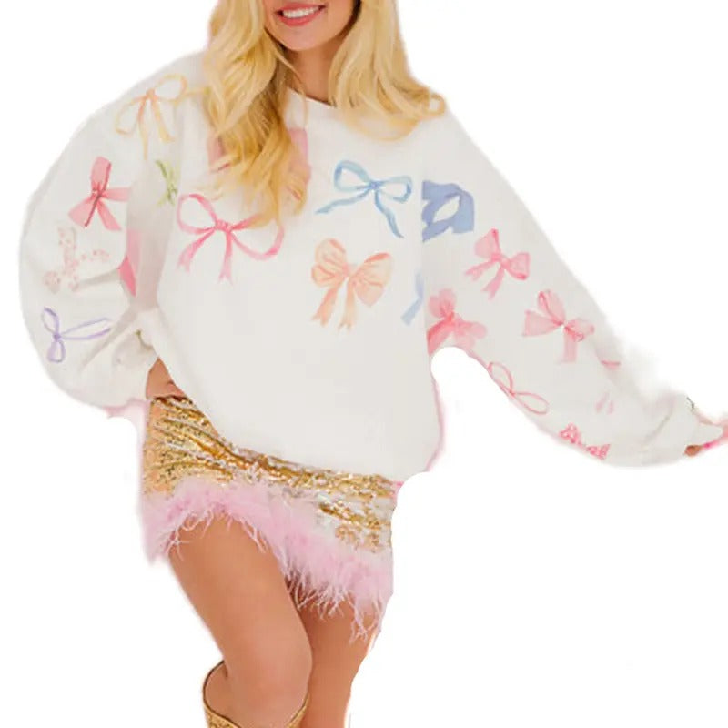 Bow Print Cute Round Neck Casual Tops - Adult & Kids T-Shirts, Sweatshirts & Hoodies apparel design preview 1