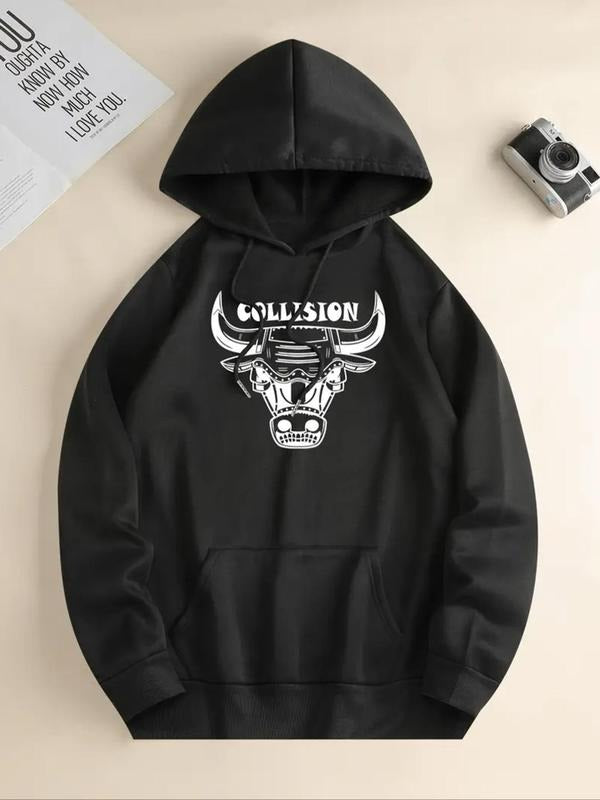 Bull Head Letter Print Drawstring Casual Hooded Daily - Adult & Kids T-Shirts, Sweatshirts & Hoodies apparel design preview 1