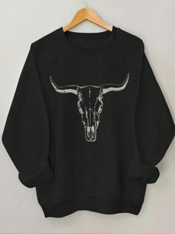 Bull Head Print Round Neck Casual Crew Spring Fall - Adult & Kids T-Shirts, Sweatshirts & Hoodies apparel design preview 1