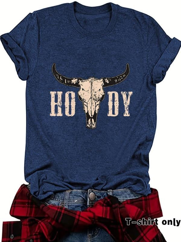 Bull Head Print Round Neck Casual Short Sleeve Crew - Adult & Kids T-Shirts, Sweatshirts & Hoodies apparel design preview 1