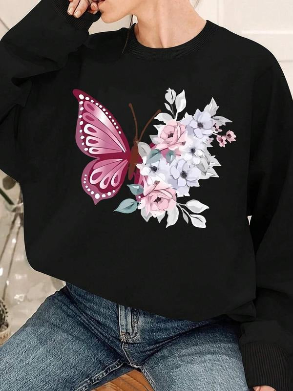 Butterfly Floral Print Crew Neck Casual Thermal Lined - Adult & Kids T-Shirts, Sweatshirts & Hoodies apparel design preview 1
