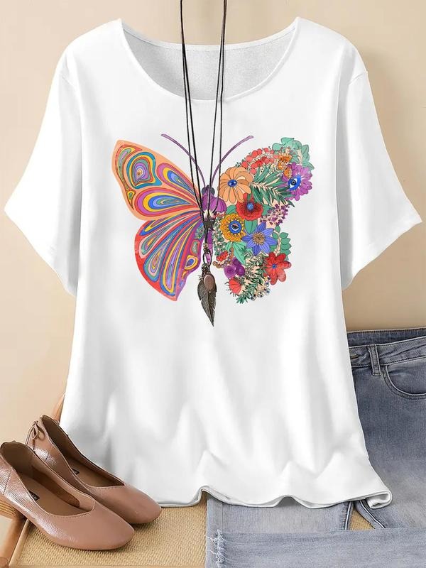 Butterfly Floral Print Round Neck Casual Short Sleeve - Adult & Kids T-Shirts, Sweatshirts & Hoodies apparel design preview 1