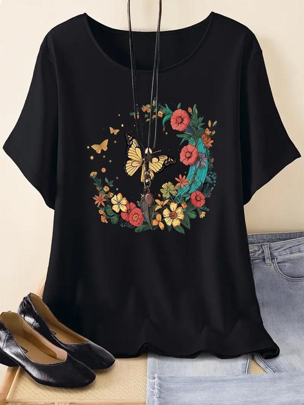 Butterfly Floral Print Round Neck Casual Short Sleeve - Adult & Kids T-Shirts, Sweatshirts & Hoodies apparel design preview 1