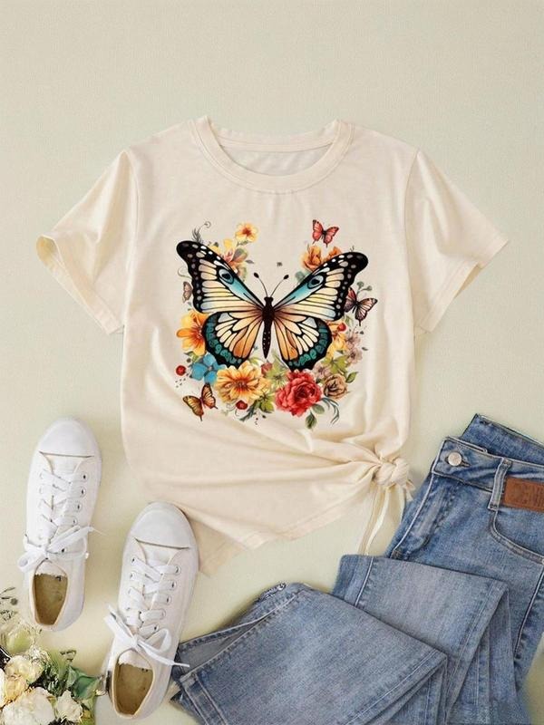 Butterfly Floral Print Round Neck Vintage Casual - Adult & Kids T-Shirts, Sweatshirts & Hoodies apparel design preview 1
