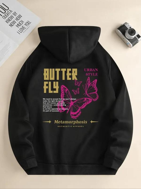 Butterfly Letter Print Drawstring Pocket Casual - Adult & Kids T-Shirts, Sweatshirts & Hoodies apparel design preview 1
