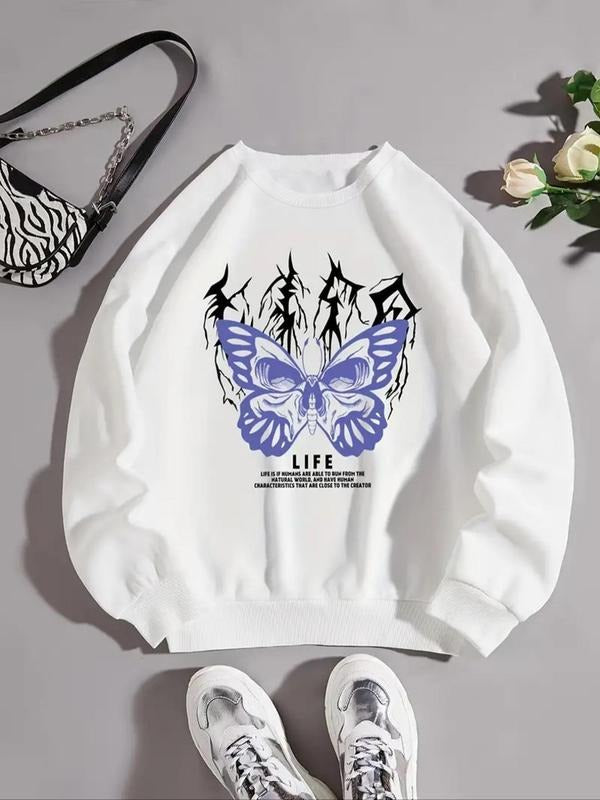 Butterfly Letter Print Drop Shoulder Casual Round - Adult & Kids T-Shirts, Sweatshirts & Hoodies apparel design preview 1