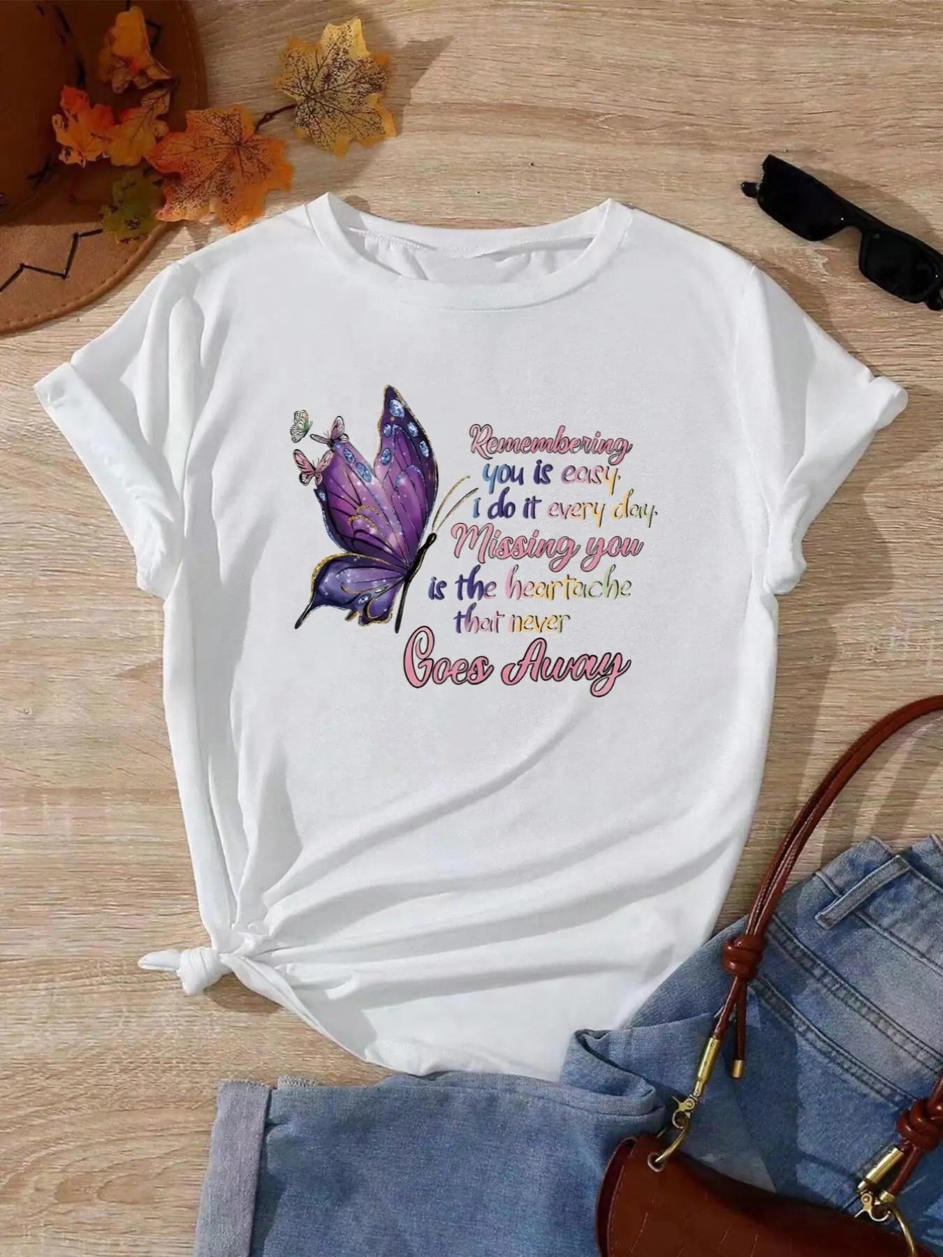 Butterfly Letter Print Round Neck Casual Crew Short - Adult & Kids T-Shirts, Sweatshirts & Hoodies apparel design preview 1