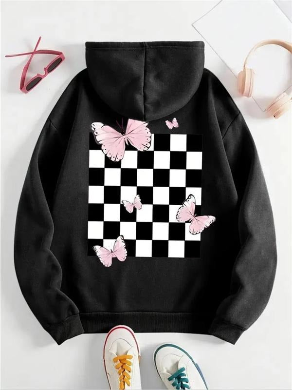 Butterfly Plaid Print Thermal Lined Casual Drawstring - Adult & Kids T-Shirts, Sweatshirts & Hoodies apparel design preview 1