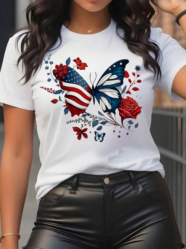 Butterfly Rose Print Round Neck Casual Short Sleeve - Adult & Kids T-Shirts, Sweatshirts & Hoodies apparel design preview 1