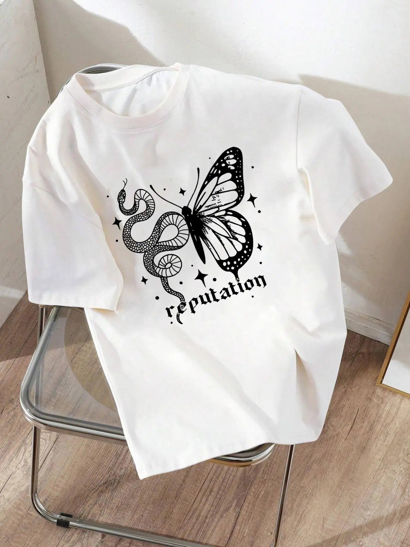 Butterfly Snake Letter Print Round Neck Casual Drop - Adult & Kids T-Shirts, Sweatshirts & Hoodies apparel design preview 1