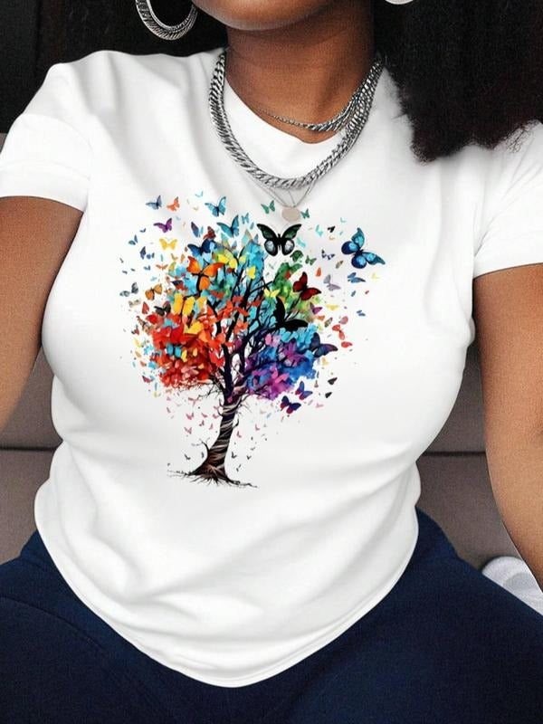 Butterfly Tree Print Round Neck Short Sleeve Crew - Adult & Kids T-Shirts, Sweatshirts & Hoodies apparel design preview 1