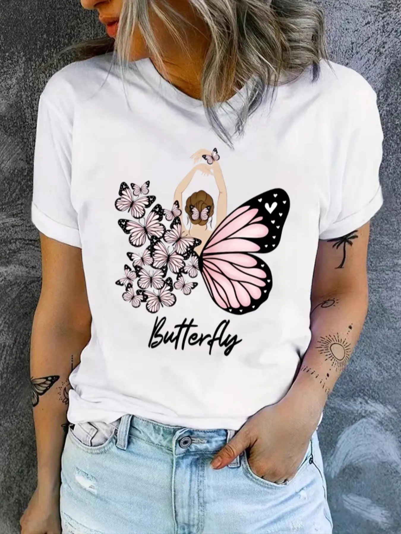 Butterfly Figure Print Round Neck Casual Short Sleeve - Adult & Kids T-Shirts, Sweatshirts & Hoodies apparel design preview 1