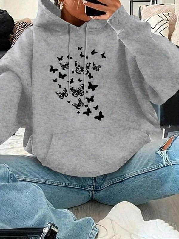 Butterfly Print Drop Shoulder Drawstring Casual - Adult & Kids T-Shirts, Sweatshirts & Hoodies apparel design preview 1