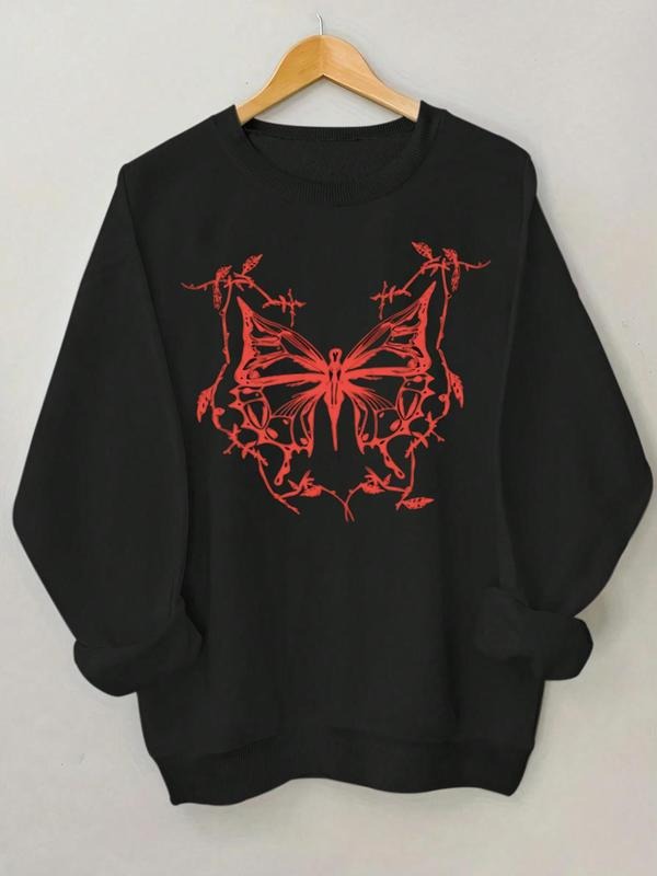 Butterfly Print Drop Shoulder Casual Round Neck Fall - Adult & Kids T-Shirts, Sweatshirts & Hoodies apparel design preview 1