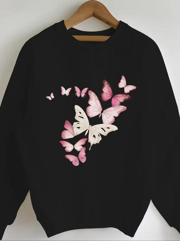 Butterfly Print Drop Shoulder Casual Round Neck Fall - Adult & Kids T-Shirts, Sweatshirts & Hoodies apparel design preview 1