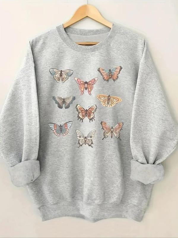 Butterfly Print Drop Shoulder Thermal Lined Casual - Adult & Kids T-Shirts, Sweatshirts & Hoodies apparel design preview 1