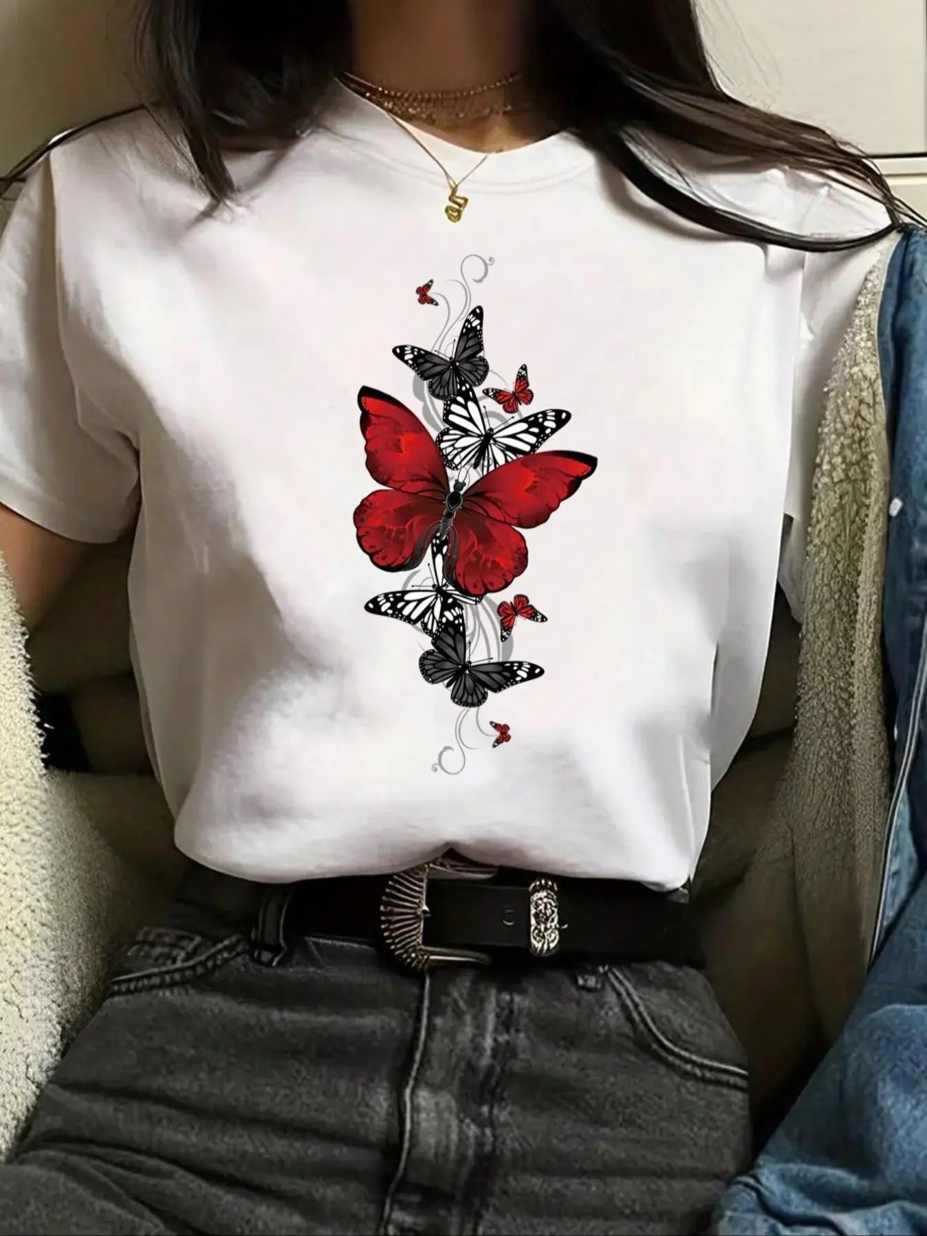 Butterfly Print Round Neck Casual Short Sleeve Daily - Adult & Kids T-Shirts, Sweatshirts & Hoodies apparel design preview 1