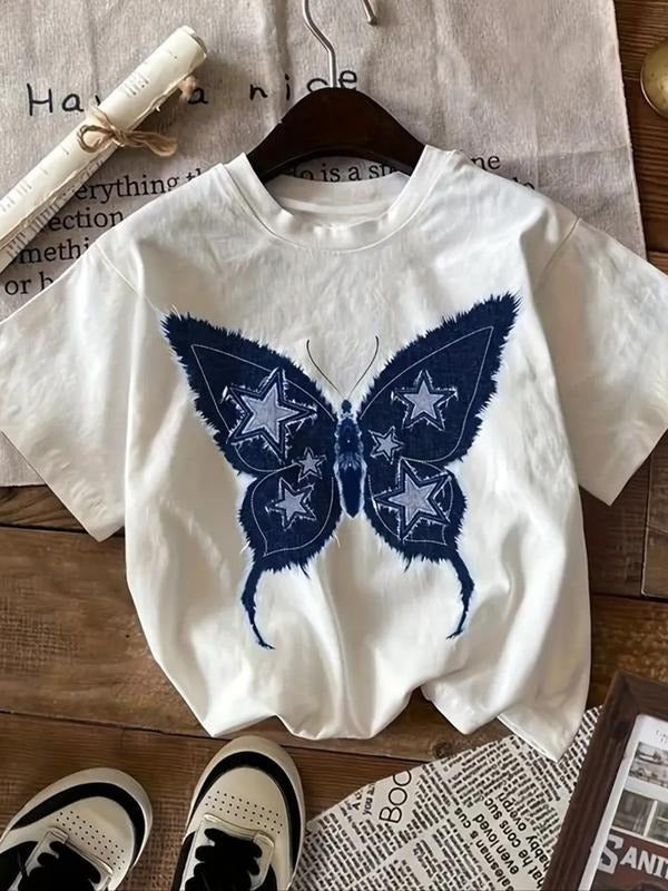 Butterfly Print Round Neck Casual Short Sleeve Crew - Adult & Kids T-Shirts, Sweatshirts & Hoodies apparel design preview 1