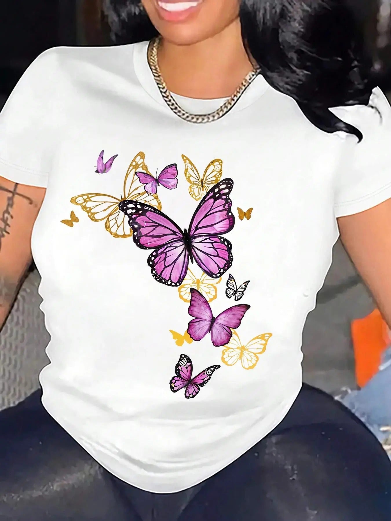 Butterfly Print Round Neck Casual Crew Daily Vacation - Adult & Kids T-Shirts, Sweatshirts & Hoodies apparel design preview 1