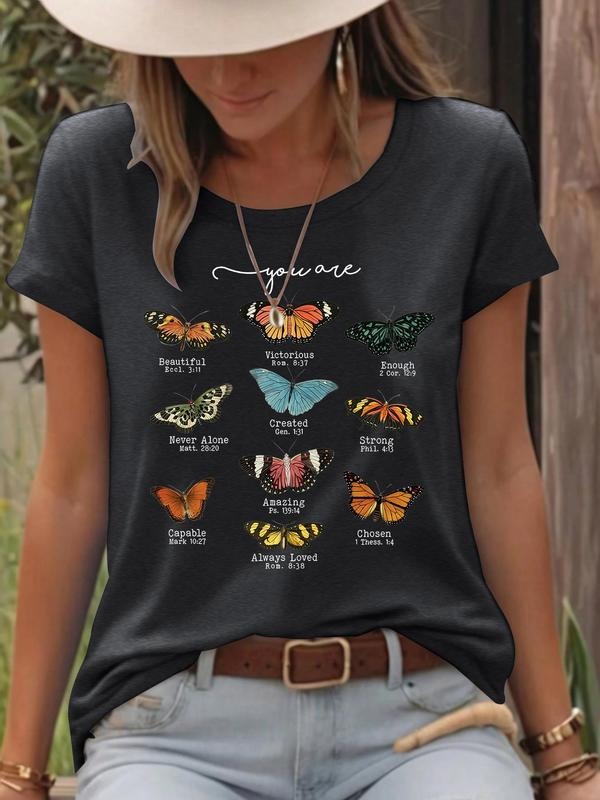 Butterfly Print Round Neck Casual Short Sleeve Summer - Adult & Kids T-Shirts, Sweatshirts & Hoodies apparel design preview 1