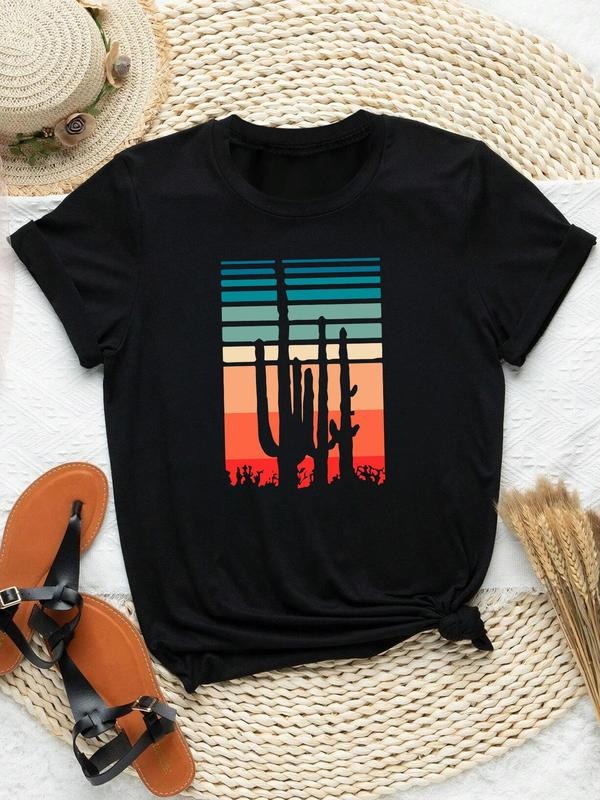 Cactus Print Round Neck Casual Short Sleeve Crew - Adult & Kids T-Shirts, Sweatshirts & Hoodies apparel design preview 1