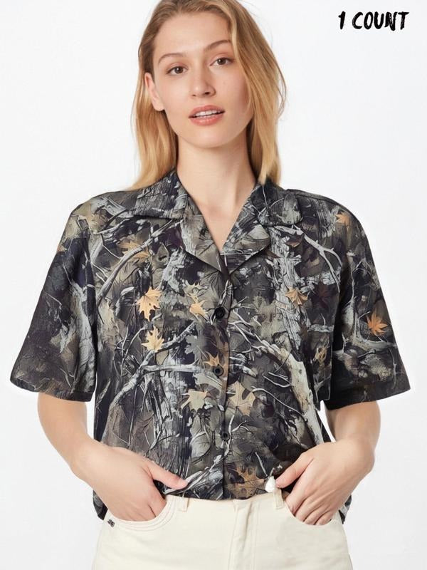 Camo Print Rolled Short Sleeve Casual Open Front Top - Adult & Kids T-Shirts, Sweatshirts & Hoodies apparel design preview 1