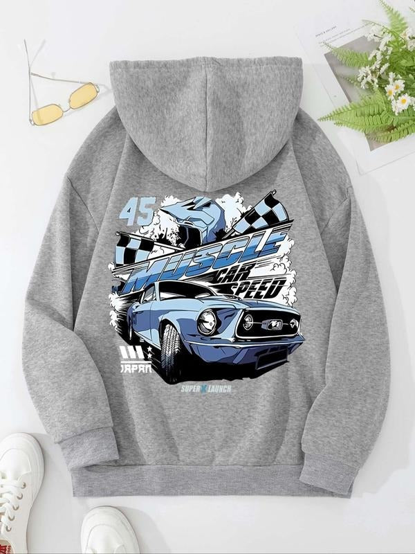 Car Print Drop Shoulder Casual Drawstring Pocket - Adult & Kids T-Shirts, Sweatshirts & Hoodies apparel design preview 1