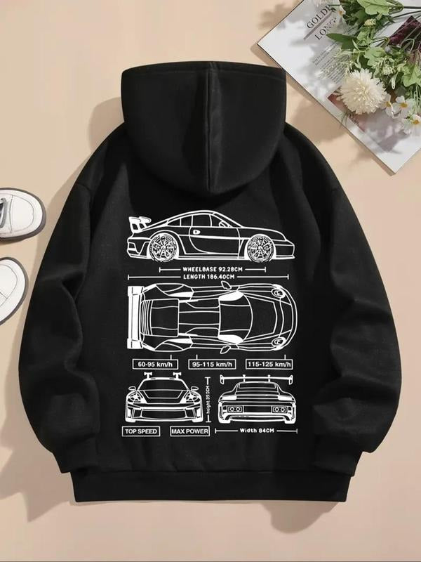 Car Print Drop Shoulder Drawstring Casual Pocket - Adult & Kids T-Shirts, Sweatshirts & Hoodies apparel design preview 1