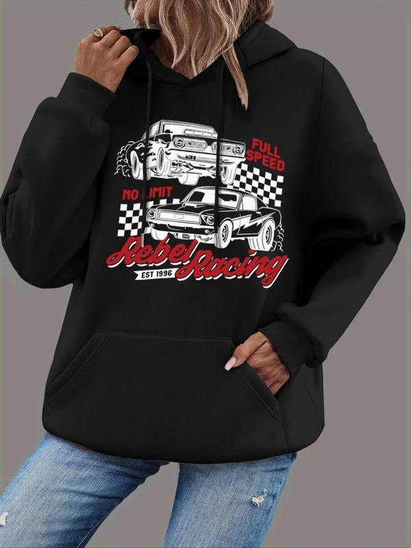 Car Print Drop Shoulder Drawstring Thermal Lined - Adult & Kids T-Shirts, Sweatshirts & Hoodies apparel design preview 1
