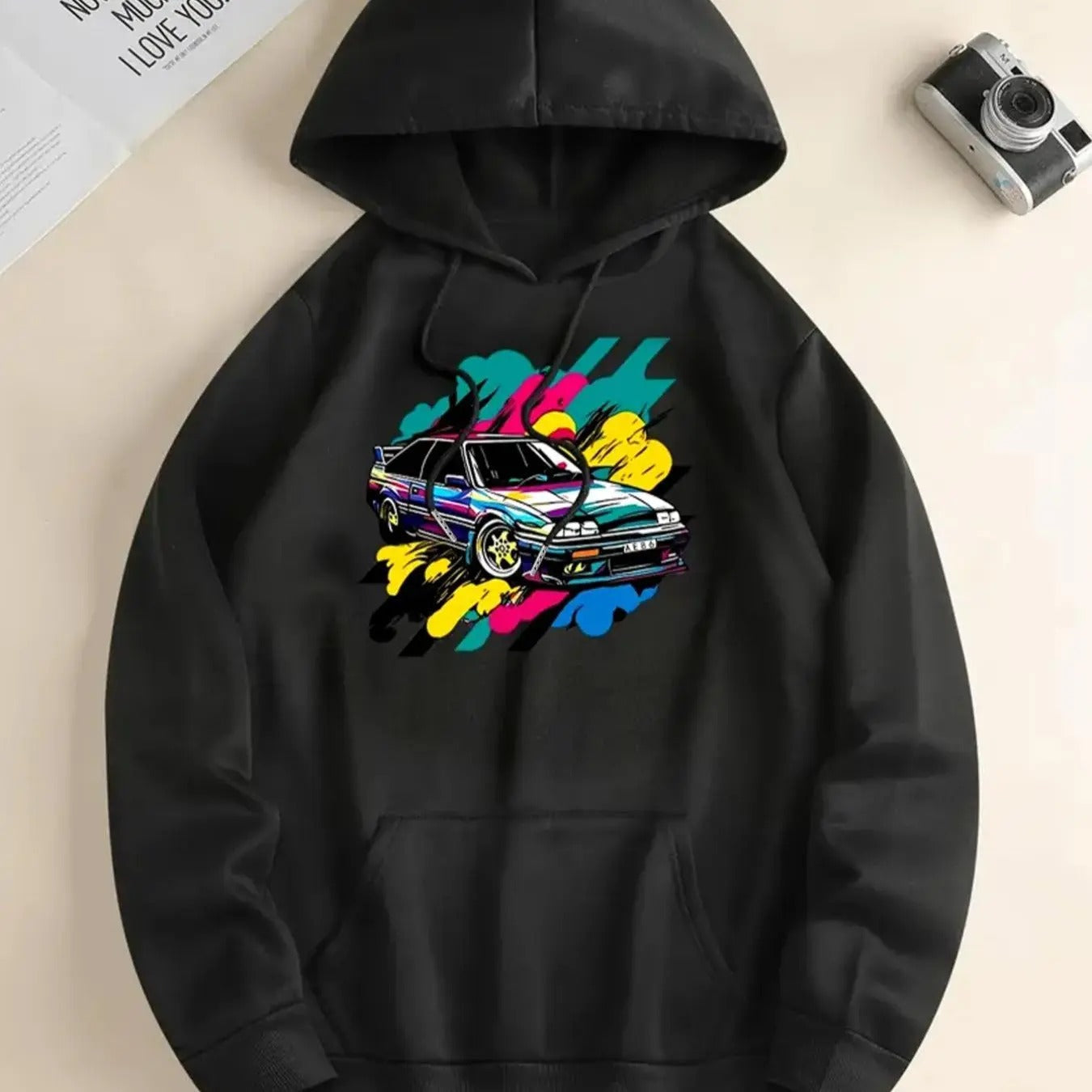 Car Print Drop Shoulder Casual Drawstring Pocket - Adult & Kids T-Shirts, Sweatshirts & Hoodies apparel design preview 1