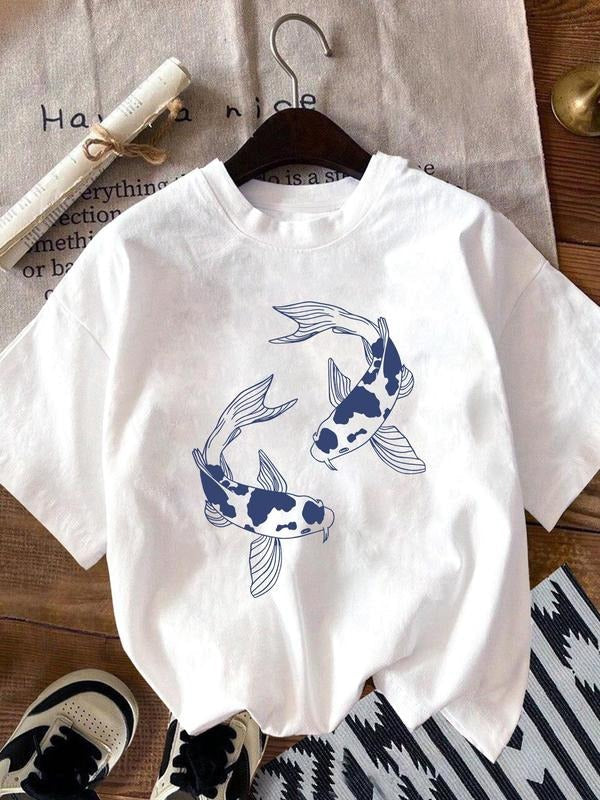 Carp Fish Print Round Neck Casual Short Sleeve Crew - Adult & Kids T-Shirts, Sweatshirts & Hoodies apparel design preview 1