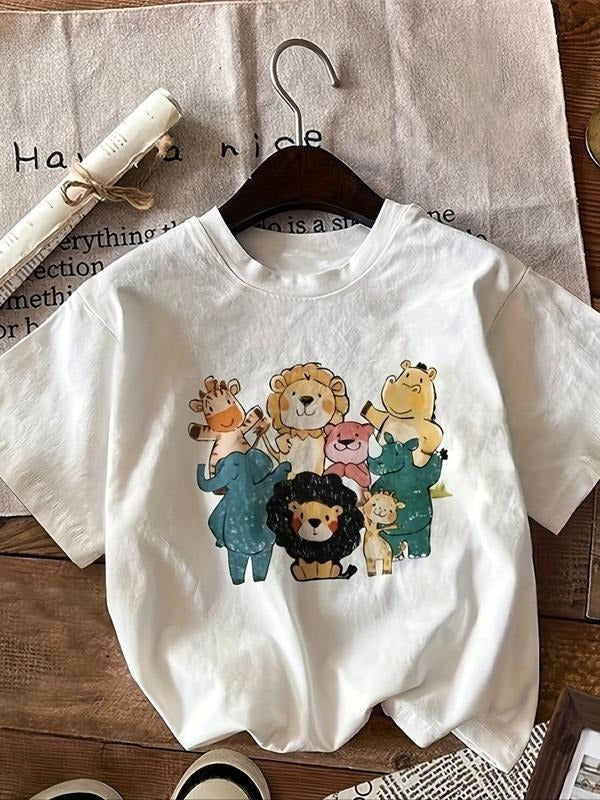 Cartoon Animals Print Round Neck Casual Short Sleeve - Adult & Kids T-Shirts, Sweatshirts & Hoodies apparel design preview 1