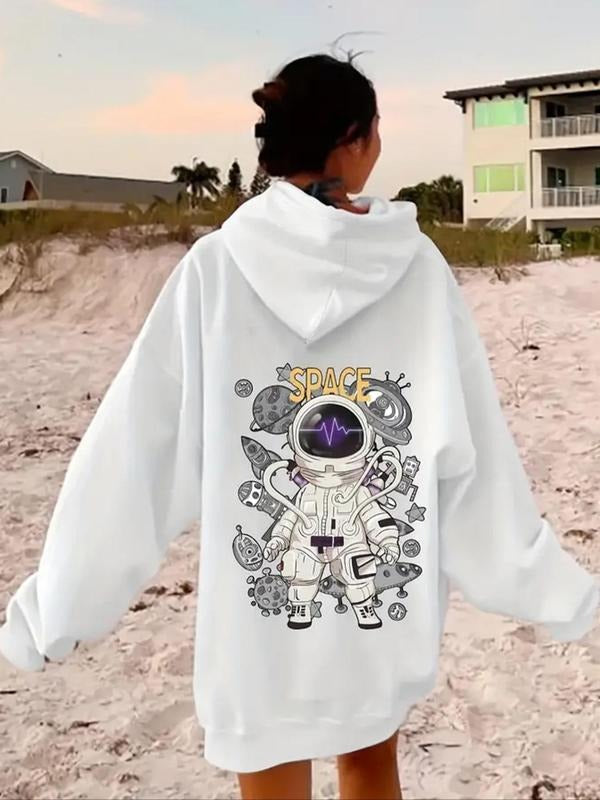 Cartoon Astronaut Print Drop Shoulder Casual Letter - Adult & Kids T-Shirts, Sweatshirts & Hoodies apparel design preview 1