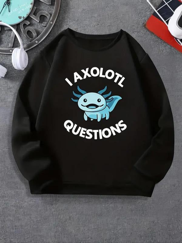 Cartoon Axolotl Letter Print Round Neck Thermal Lined - Adult & Kids T-Shirts, Sweatshirts & Hoodies apparel design preview 1