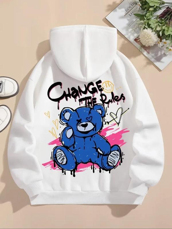 Cartoon Bear Letter Print Drawstring Casual Hooded - Adult & Kids T-Shirts, Sweatshirts & Hoodies apparel design preview 1