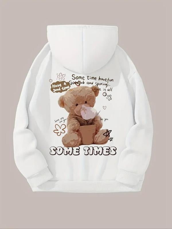 Cartoon Bear Letter Print Drawstring Casual Pocket - Adult & Kids T-Shirts, Sweatshirts & Hoodies apparel design preview 1