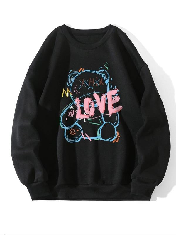Cartoon Bear Letter Print Drop Shoulder Casual Crew - Adult & Kids T-Shirts, Sweatshirts & Hoodies apparel design preview 1