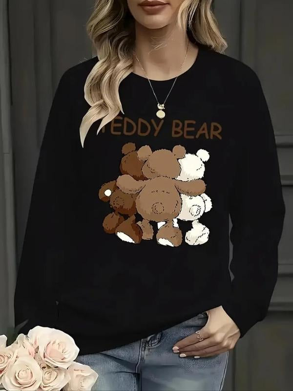 Cartoon Bear Letter Print Drop Shoulder Casual Round - Adult & Kids T-Shirts, Sweatshirts & Hoodies apparel design preview 1