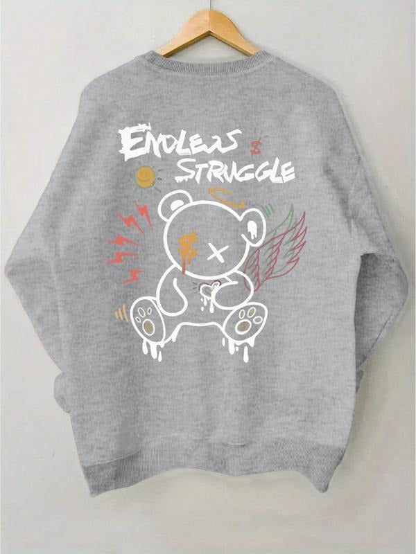 Cartoon Bear Letter Print Drop Shoulder Casual Round - Adult & Kids T-Shirts, Sweatshirts & Hoodies apparel design preview 1