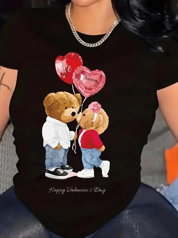 Cartoon Bear Print Round Neck Casual Short Sleeve - Adult & Kids T-Shirts, Sweatshirts & Hoodies apparel design preview 1