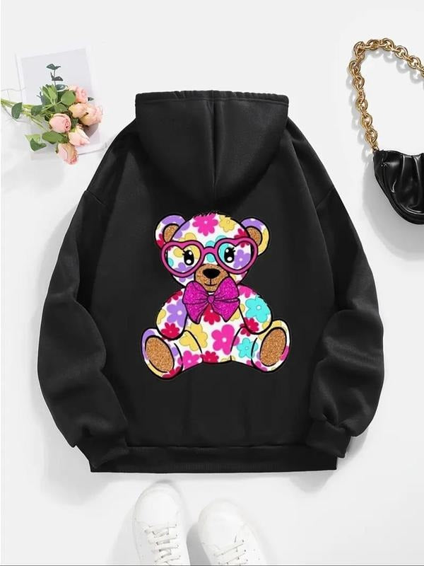 Cartoon Bear Print Drawstring Pocket Thermal Lined - Adult & Kids T-Shirts, Sweatshirts & Hoodies apparel design preview 1