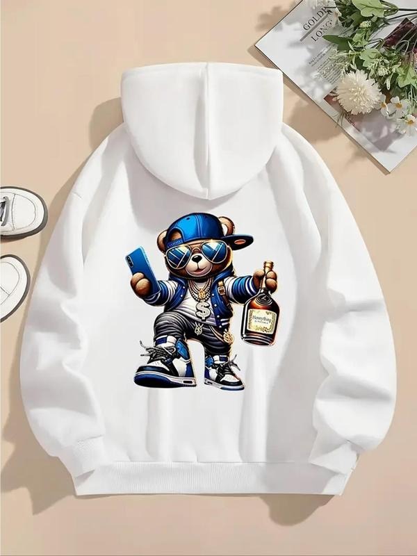 Cartoon Bear Print Drop Shoulder Drawstring Casual - Adult & Kids T-Shirts, Sweatshirts & Hoodies apparel design preview 1