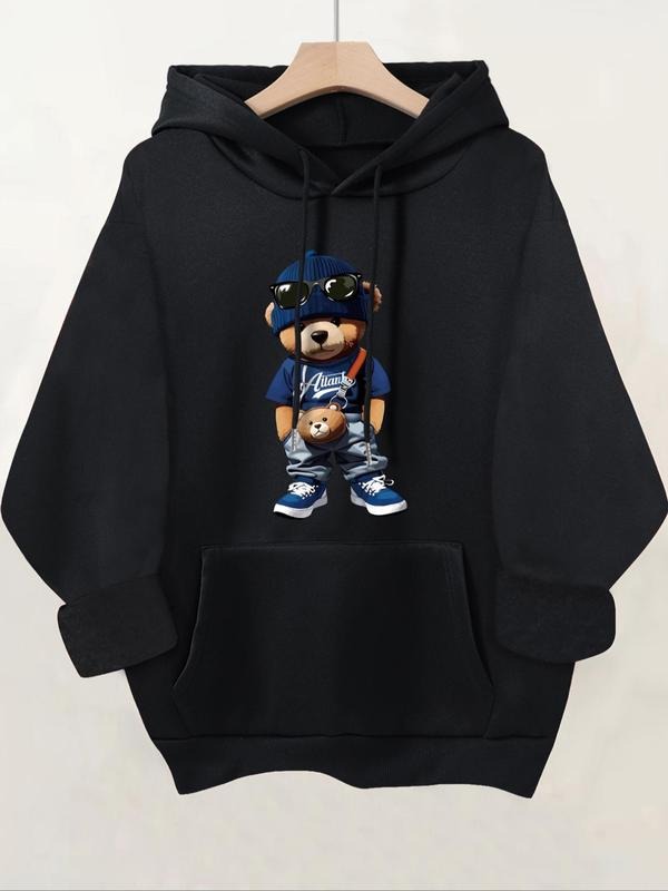 Cartoon Bear Print Drop Shoulder Drawstring Casual - Adult & Kids T-Shirts, Sweatshirts & Hoodies apparel design preview 1