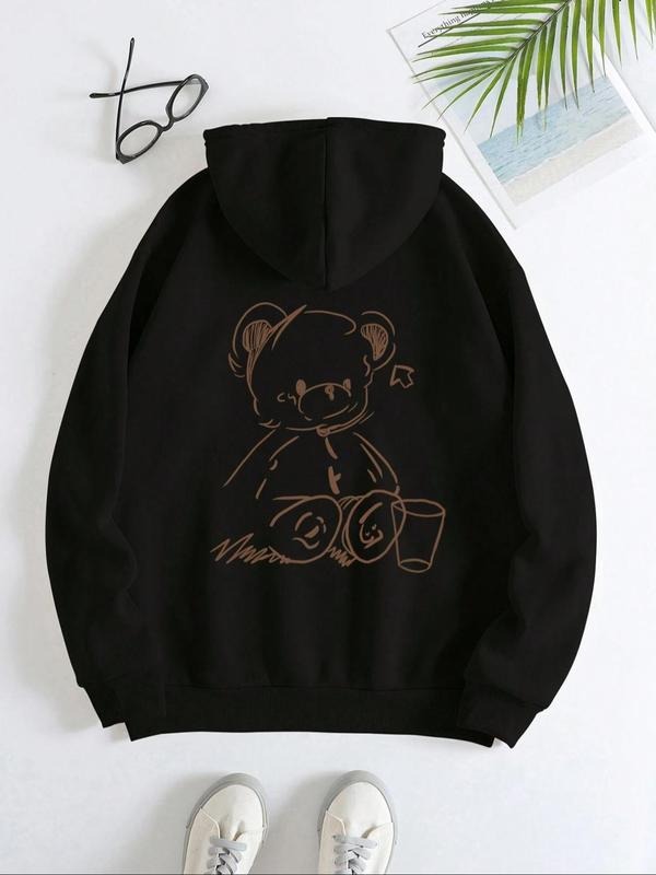 Cartoon Bear Print Drop Shoulder Casual Drawstring - Adult & Kids T-Shirts, Sweatshirts & Hoodies apparel design preview 1