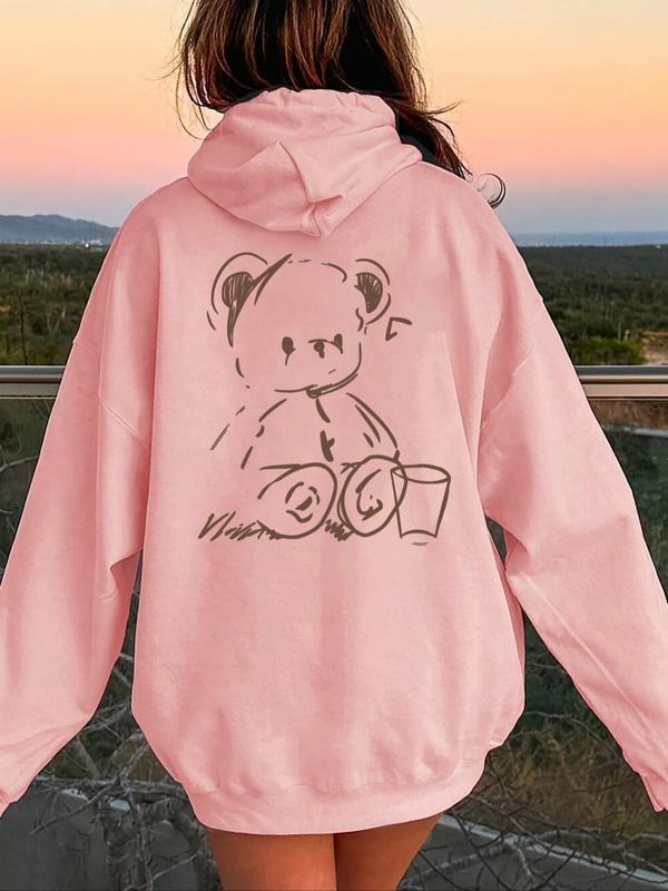 Cartoon Bear Print Drop Shoulder Casual Drawstring - Adult & Kids T-Shirts, Sweatshirts & Hoodies apparel design preview 1