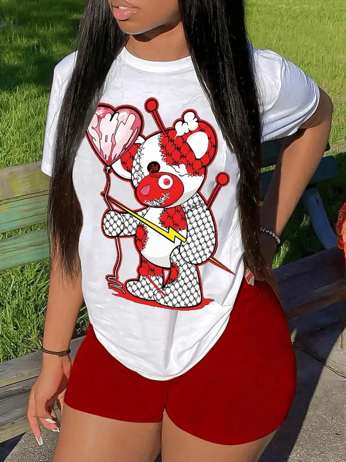 Cartoon Bear Print Round Neck Vintage Casual Short - Adult & Kids T-Shirts, Sweatshirts & Hoodies apparel design preview 1